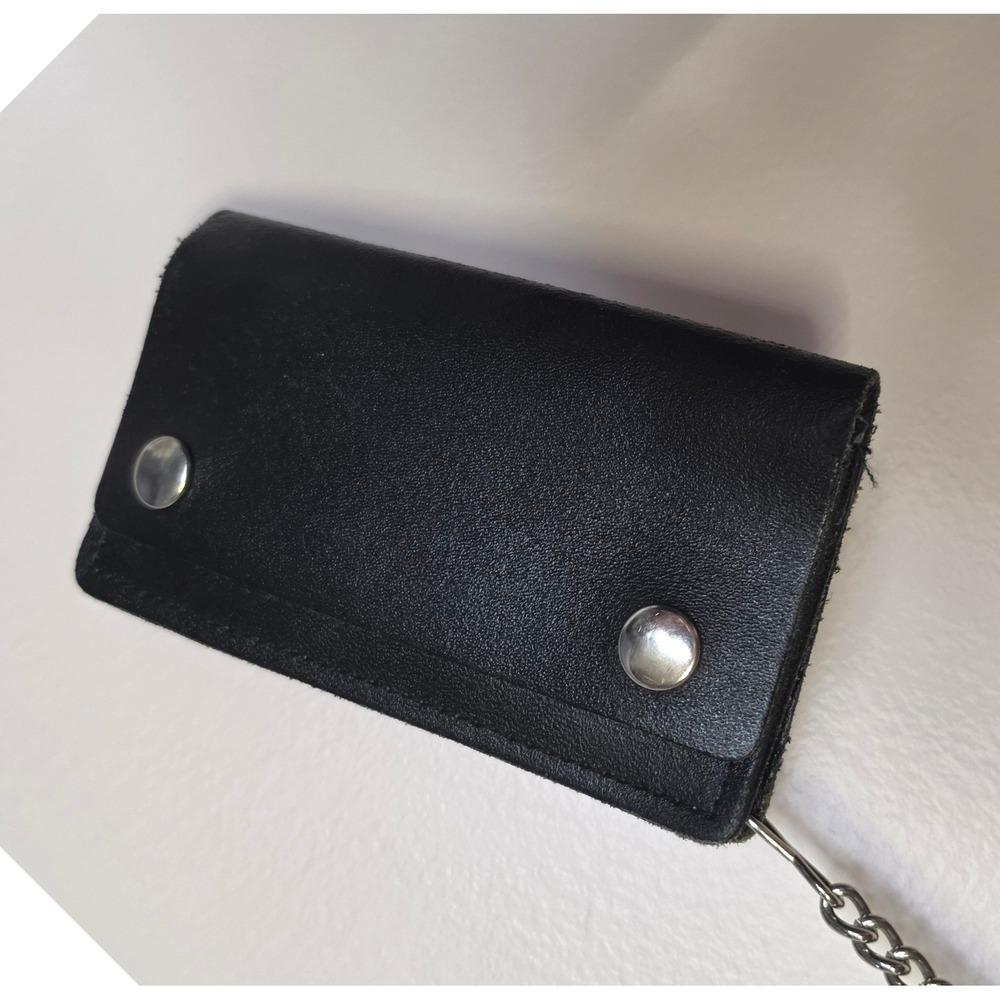 Vintage Biker Grunge Leather Chain Trucker Wallet Black Made In USA Small